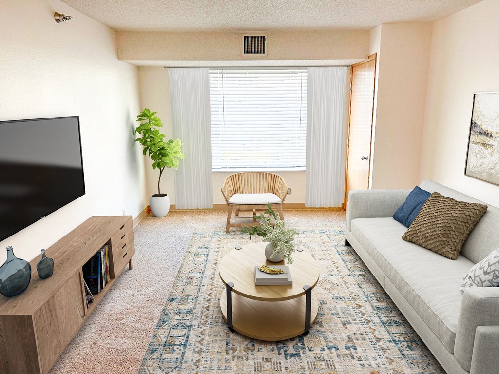 A living room with furniture