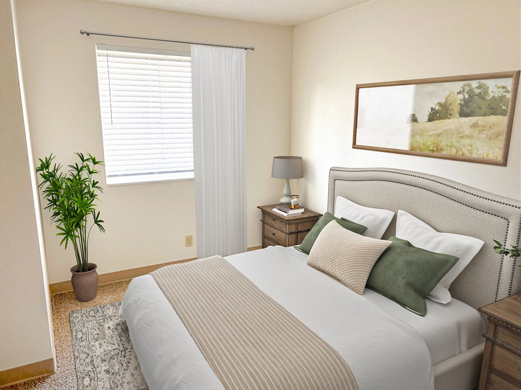 A bedroom with furniture