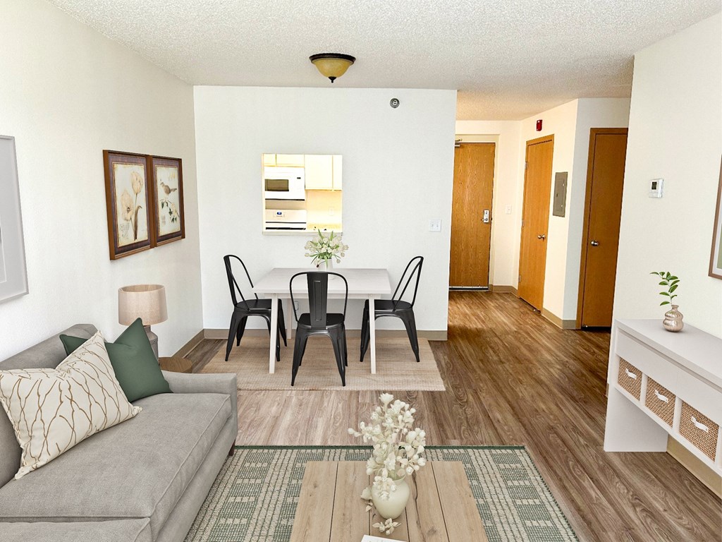 A living room with furniture