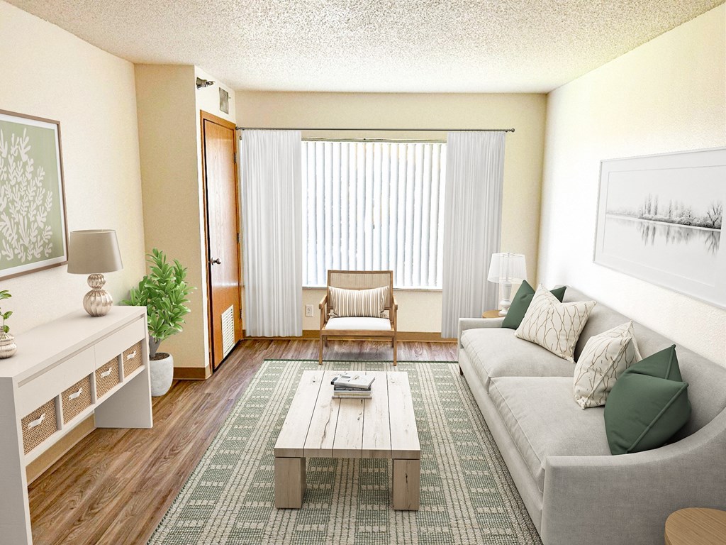 A living room with furniture