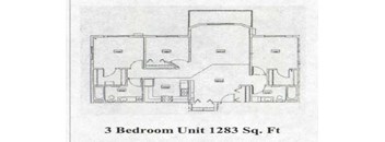 A drawing of a 3 Bedroom Unit that is 1283 Sq. Ft.
