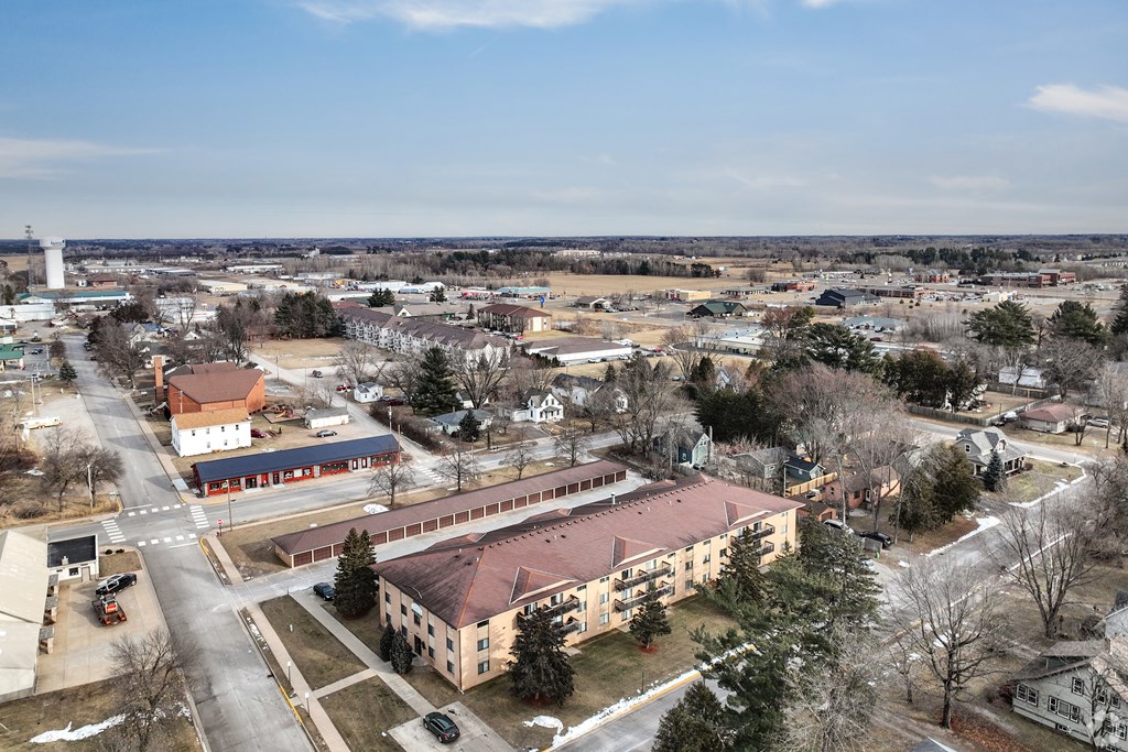 BLDG D - A small town with a large building in the center.