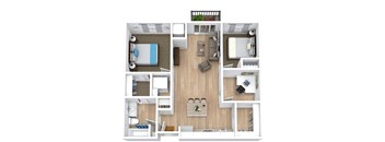 a 3d drawing of a bedroom with a wood floor