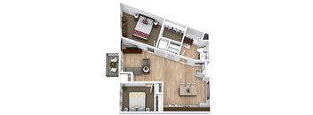 a floor plan of a bedroom with a bed and a bathroom