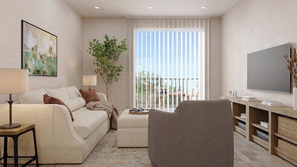 a living room with a couch and a tv