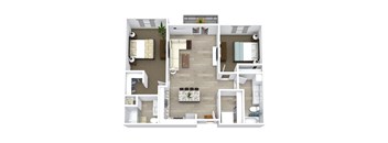 a drawing of the 1 bedroom floor plan with baths and a closet