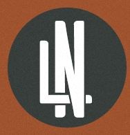 a white ln logo on an orange background