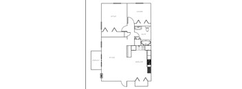A black and white image of a floor plan with various rooms and measurements.