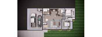 A house plan with a garage and a backyard.