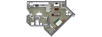 3D floorplan Studio Unit A1