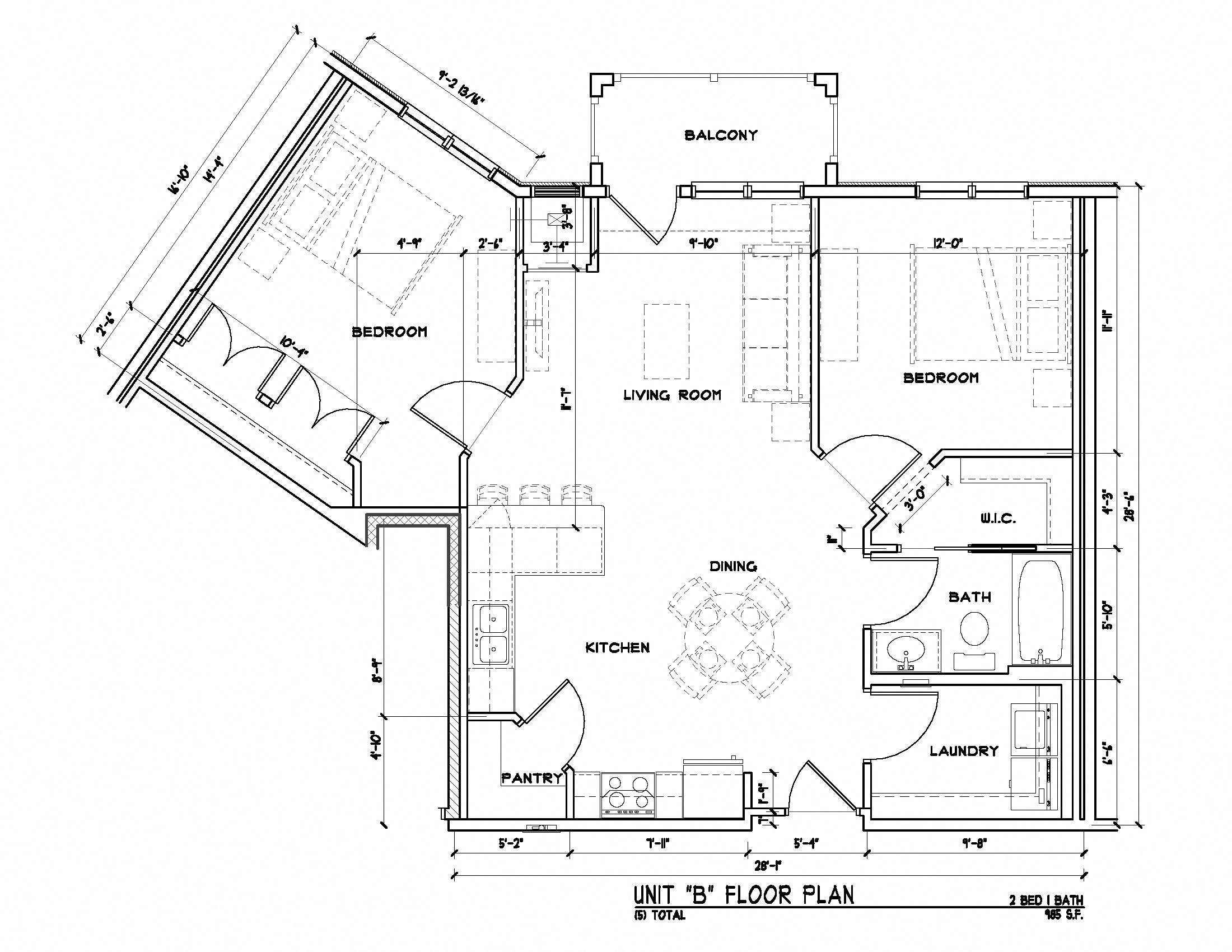 A detailed black and white architectural drawing of a floor plan for a residential unit.