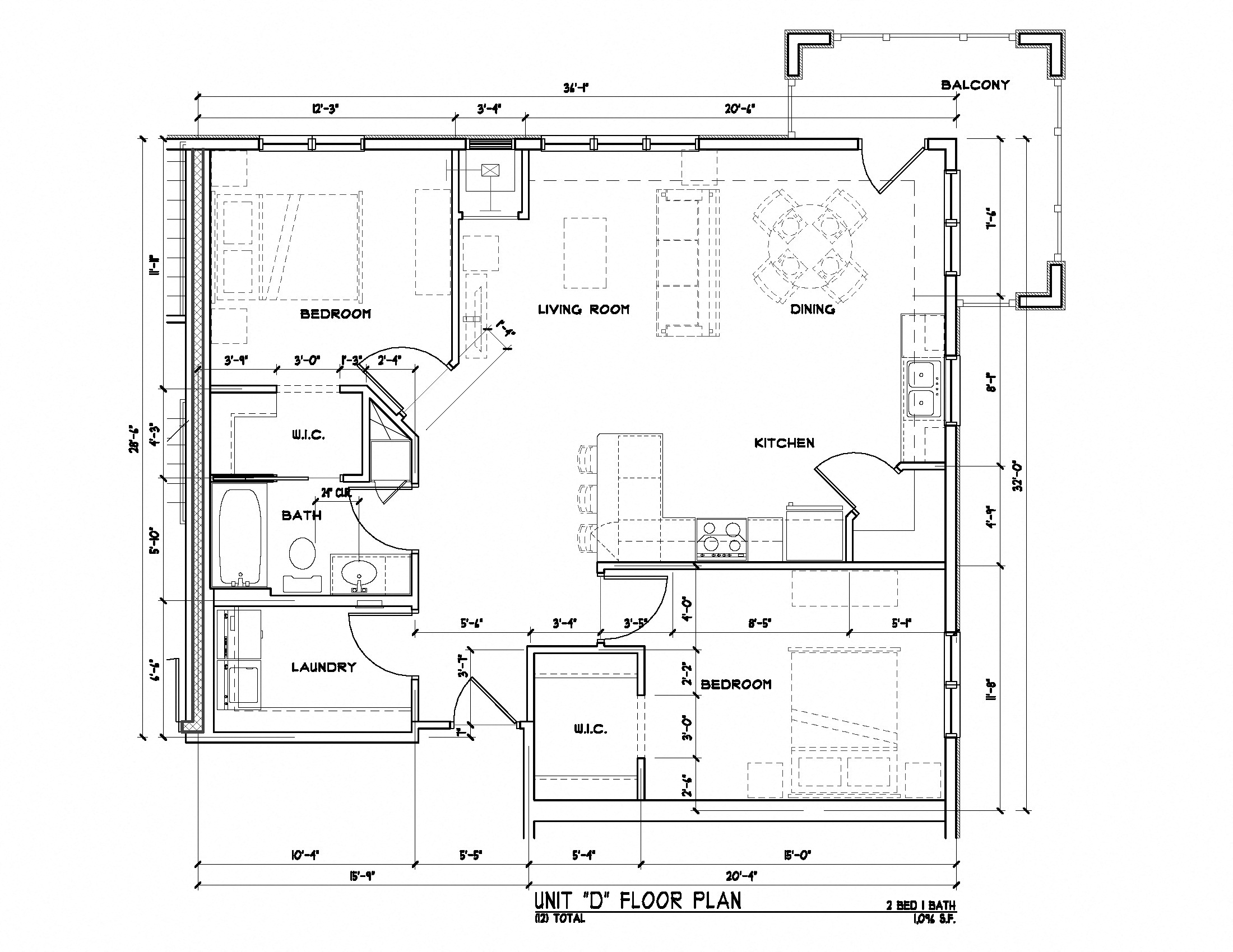 A detailed architectural drawing of a floor plan for a residential unit.