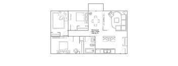 A floor plan of a Brookwood apartment with 3 bedrooms and 2 bathrooms.