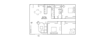 A floor plan of a Pine Pointe property with 3 bedrooms and 1 bathroom.