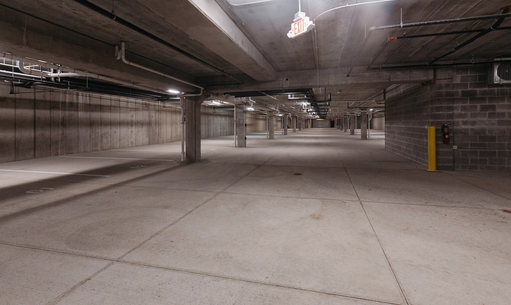 the inside of an empty underground parking garage