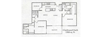 A floor plan of a house with two bedrooms and two bathrooms.