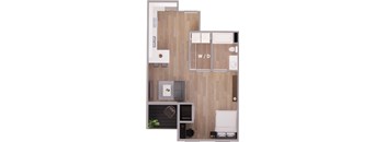 Studio 644 sq ft