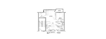 A black and white drawing of a house floor plan.