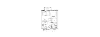 A floor plan of a house with a kitchen, living room, and two bedrooms.