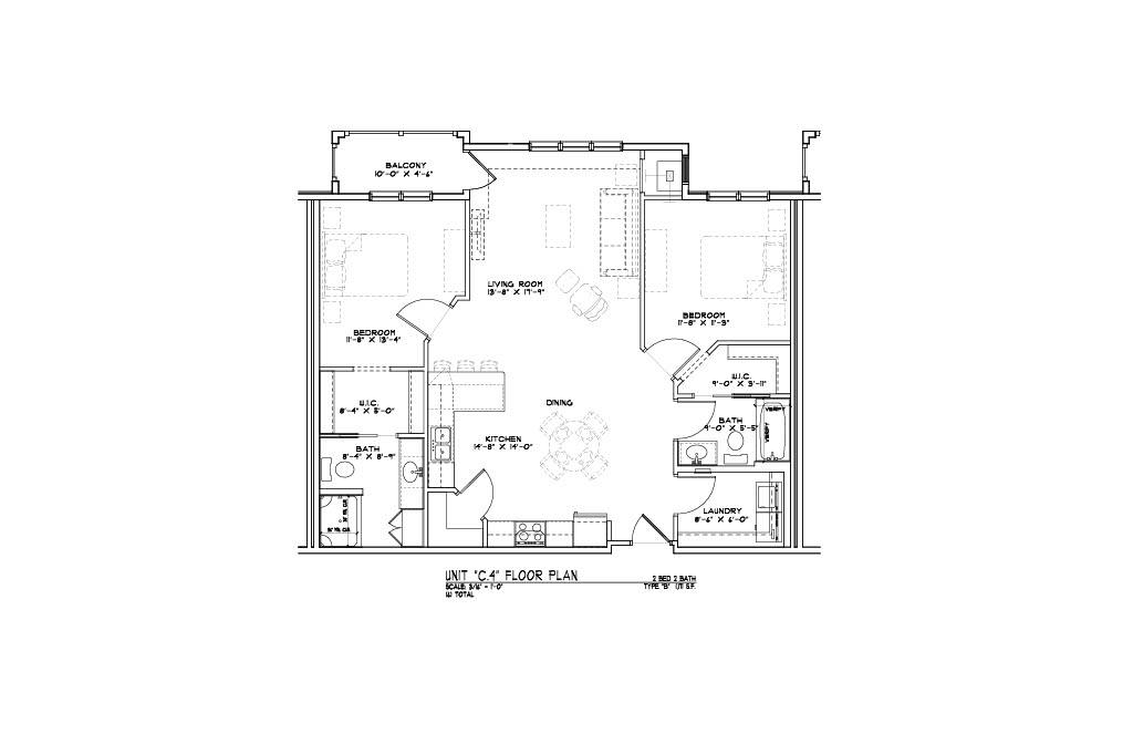 A floor plan of a house with a living room, two bedrooms, a bathroom, and a kitchen.