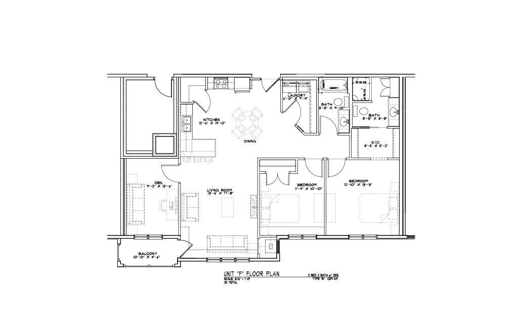 A floor plan of a house with a kitchen, living room, and bathrooms.