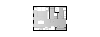 a floor plan of a small house with a bedroom and a living room
