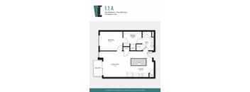 A floor plan of a one bedroom, one bathroom apartment.
