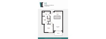 One bedroom apartment floor plan with balcony at Lake Terrace Apartments, Kenosha