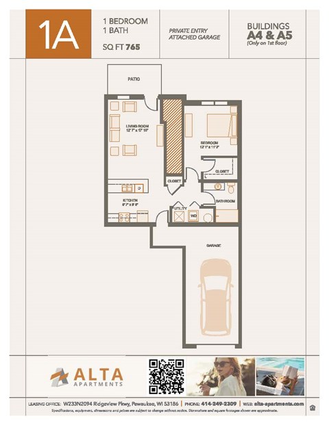 A floor plan for an apartment at Alta Apartments.