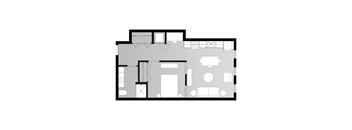 a floor plan of a house with a bedroom and a living room