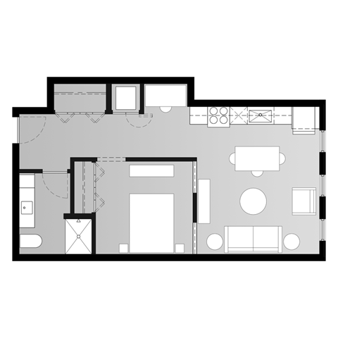 a floor plan of a house with a bedroom and a living room