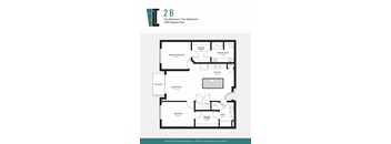 A floor plan of a 2 Bedroom, Two Bathroom apartment.