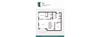 A floor plan of a 2 C apartment with two bedrooms and two bathrooms.
