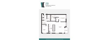 A floor plan of a 2D apartment with two bedrooms and two bathrooms.
