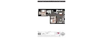 A floor plan of a 1,065 square foot apartment with two bedrooms and one bath.