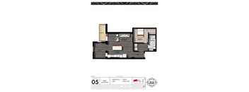 A floor plan of a 05 bedroom apartment priced at $842 per month.