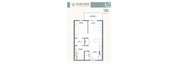 A floor plan for a 1 bedroom, 1 bathroom apartment.