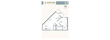 A drawing of a floor plan for a 1 bedroom, 1 bathroom apartment sized at 719 square feet.