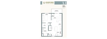 A floor plan for a one bedroom, one bathroom apartment.