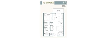A floor plan for a 1 bedroom, 1 bathroom apartment in Inspire Prairie Springs.