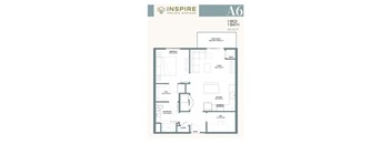 A floor plan for a 1 bedroom, 1 bathroom apartment.