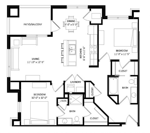 2 Bedroom D Floor Plan at Two Points Crossing, Wisconsin, 53593
