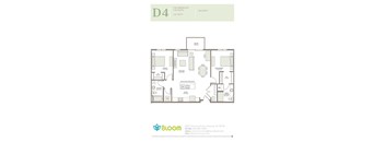 A floor plan of a two bedroom, two bath apartment.
