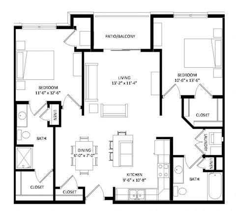 2 Bedroom F Floor Plan at Two Points Crossing, Madison, 53593