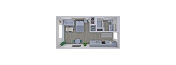 a 1 bedroom floor plan with a bathroom and a living room