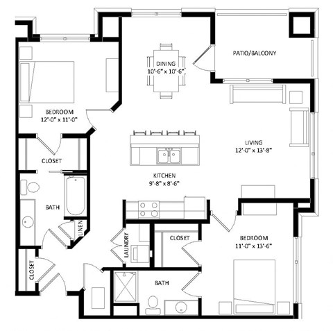 2 Bedroom G Floor Plan at Two Points Crossing, Madison, Wisconsin