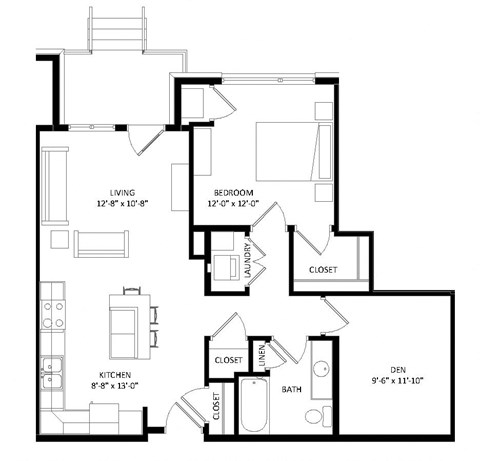 1 Bedroom + Den J Floor Plan at Two Points Crossing, Wisconsin