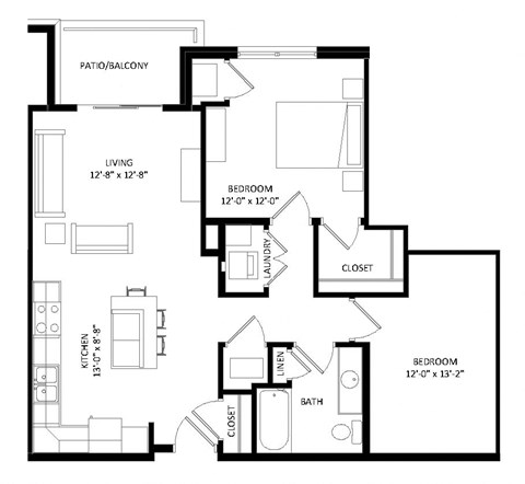 1 Bedroom + Den J1 Floor Plan at Two Points Crossing, Wisconsin, 53593