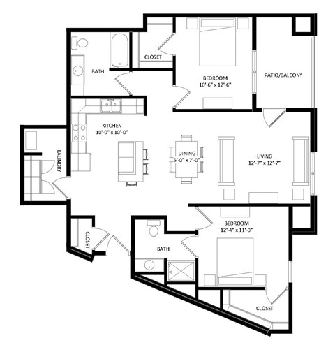2 Bedroom K2 Floor Plan at Two Points Crossing, Madison, WI