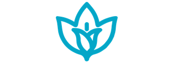 A blue lotus flower logo on a black background.